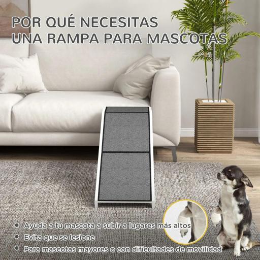 Rampa para Mascotas de Madera con Alfombra Antideslizante para Perros Pequeños o Mayores 152x40x50 cm Blanco y Gris [5]