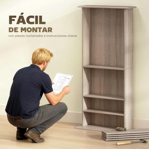 Estantería para CDs y DVDs Estrecha con 8 Compartimentos Estantes Ajustables 58x24x126,3 cm Madera Natural [3]