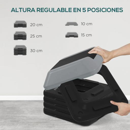 Step para Fitness Stepper Antideslizante con Altura Ajustable de 10/15/20/25/30 cm Carga 150 kg Gris [2]