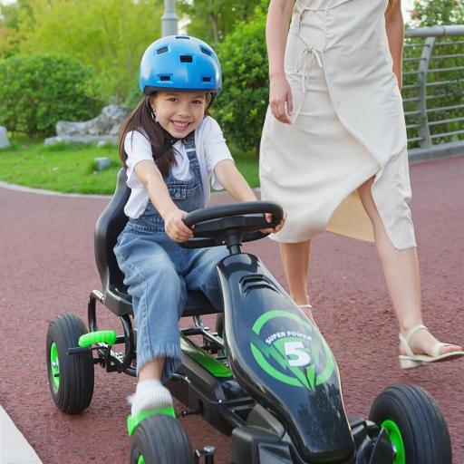 Coche de Pedales para Niños de 5-12 Años con Asiento Ajustable Neumáticos Inflables Amortiguador Carga 50kg Negro Verde [7]