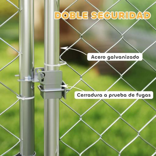 Perrera de Acero Galvanizado con Toldo Resistente y Estación de Alimentación para Perros 200x200x154 cm Plata [3]