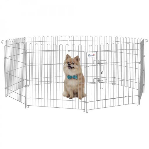 Vallas para Perros Plegables de 8 Piezas 63x60 cm con 1 Puerta y Marco de Acero para Jardín Patio Plata [9]