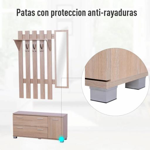Conjunto de Recibidor de Entrada con Espejo Perchero Zapatero 3 Ganchos Estante y 2 Cajones para Pasillo Roble [2]