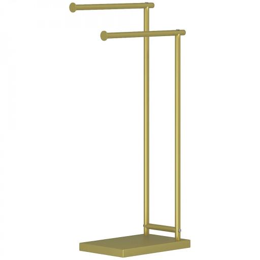 Toallero de Pie con 2 Barras y Marco Metálico Toallero de Baño Moderno en Forma de L 35,5x20x78 cm Dorado [9]