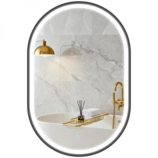 Espejo de Baño con Luz 60x90 cm Espejo de Pared Ovalado 3 Colores de Luz Brillo Regulable Función Antivaho Negro [9]