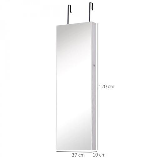Espejo Joyero Colgante de Pared o Puerta con LED 5 Estantes 2 Cajones Pequeños Espejo Armario Montado con Cerradura 37x120x10cm [1]