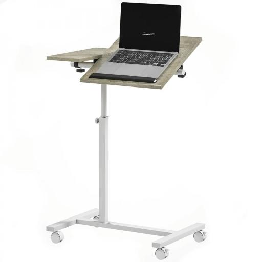 Mesa Auxiliar con Ruedas Altura Ajustable Superficie Inclinable y Marco de Metal 57x40x67,5-101 cm Roble y Blanco [8]