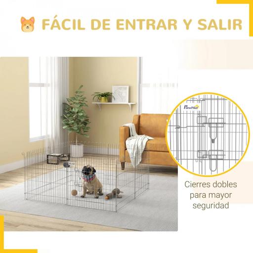 Vallas para Perros Plegables de 8 Piezas 63x60 cm con 1 Puerta y Marco de Acero para Jardín Patio Plata [5]