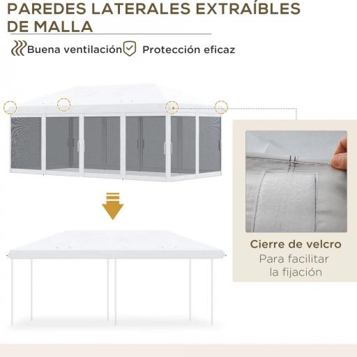 Carpa Plegable Pop-Up Gazebo 6x3 m con 6 Paredes Laterales de Malla Anti-UV y Bolsa de Transporte Crema [4]