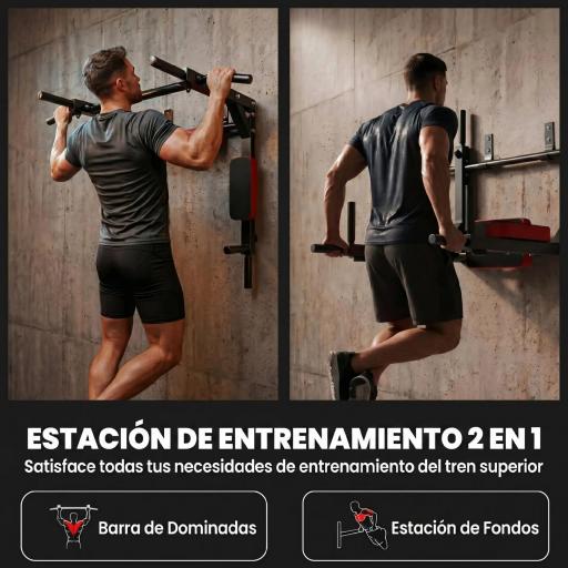 Barra de Dominadas de Pared 2 en 1 Estación Multifuncional para Gimnasio en Casa Carga 200 kg Rojo [3]