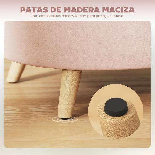 Puff Almacenaje Ovalado Banco Almacenaje 71x51,5x42 cm Tapizado en Terciopelo con Patas de Madera Maciza Rosa Claro [2]