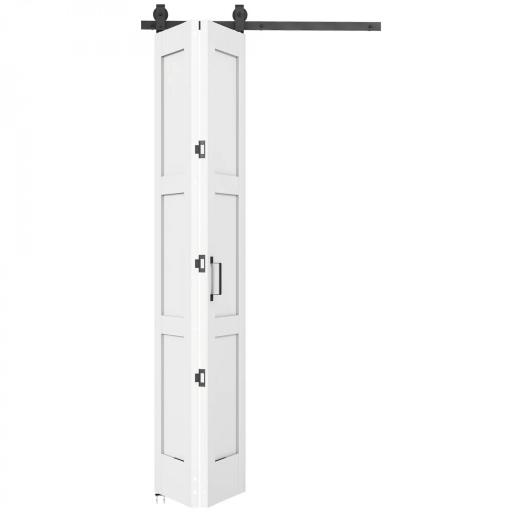 Puerta Corredera Plegable con Herrajes 91,4x213,4 cm con Rodillo Riel de Acero Guía de Suelo Manija Blanco [10]