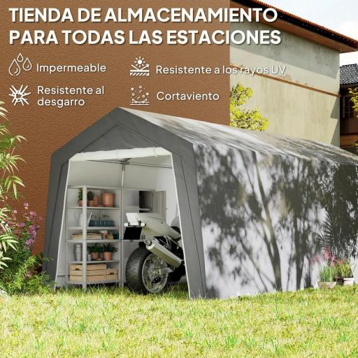 Carpa de Almacenamiento Exterior 3x6 m con Tela PE Resistente al Agua y Rayos UV Puerta Enrollable y Ventanas Gris [2]