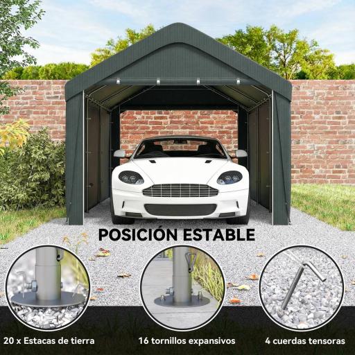 Carpa Garaje de Exterior 3x6 m con Tejido PE Resistente Estructura de Acero y Paredes Desmontables Gris Oscuro [7]