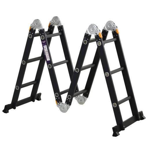 Escalera Multiusos Plegable Escalón Caballete 5 en 1 Portátil con 2 Placas de Plataforma Pie Antideslizante 6 Interruptores Bisagra Aluminio 150 kg 370x61x11 cm Negro [3]