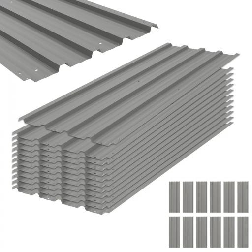 Juego de 12 Paneles para Tejado de Acero Galvanizado 7m² para Caseta de Herramientas Cobertizo 129x45cm Gris Claro [9]