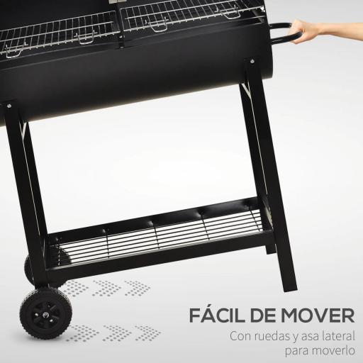 Barbacoa de Carbón con Parrilla Ajustable en Altura para Exterior Barbacoa Portátil con Estante de Almacenaje y Ruedas 90x45x96 cm Negro [6]