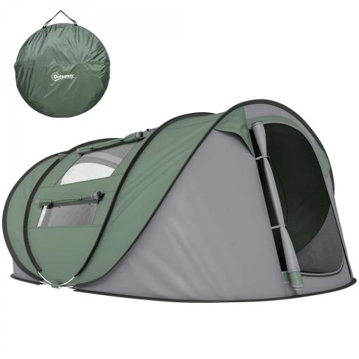 Tienda de Camping Pop-up con Ventanas Bolsillos y Bolsa de Transporte Impermeable Anti-UV 263,5x220x123 cm Verde y Gris [9]