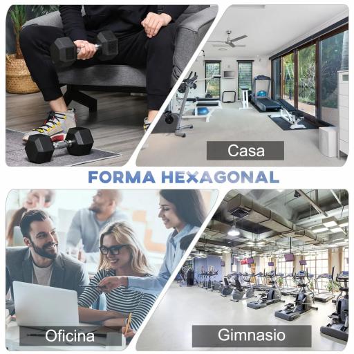 Juego de Mancuernas 2x10 kg con Barra de Conexión de Metal Cabeza Hexagonal para Entrenamiento en Casa Negro y Plata [4]