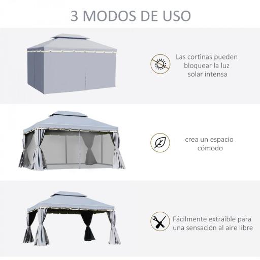 Cenador de Jardín 4x3m Pabellón de Jardín Gazebo con Doble Techo Estructura de Aluminio UPF50+ para Exterior Gris [2]