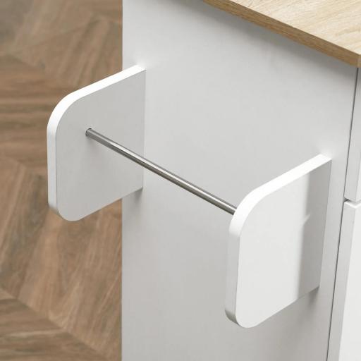 Carro de Cocina con 1 Cajón 2 Puertas Barra de Colgar y Especiero Carrito Auxiliar con Ruedas 105x36x85 cm Blanco [8]