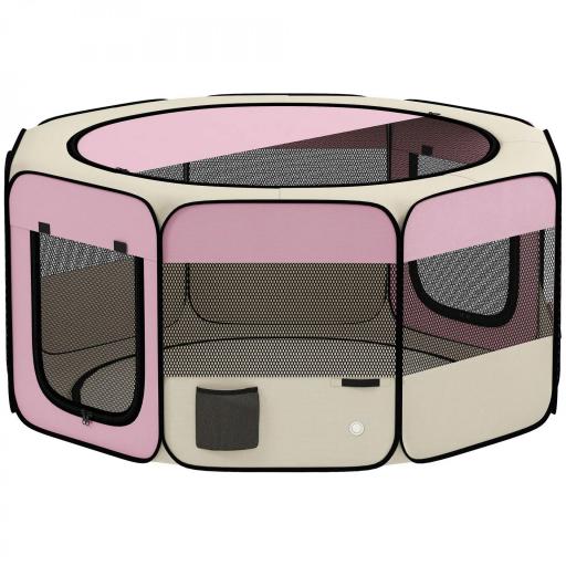 Parque Plegable para Perros y Gatos Corralito Portátil para Animales Pequeños Impermeable de Tela Oxford Ø120x58cm Rosa [8]