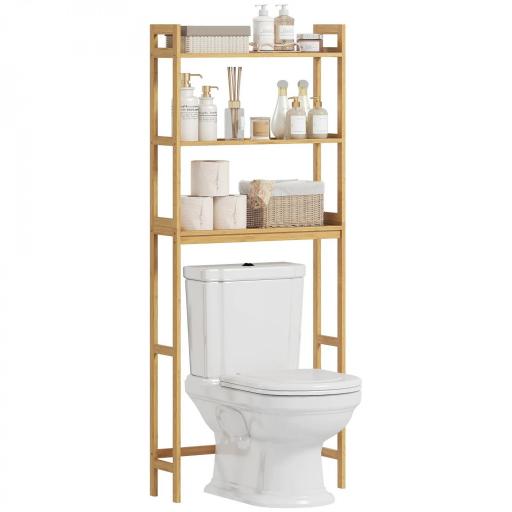 Mueble sobre Inodoro con 3 Estantes y Alfombrillas Antideslizantes 68x20x165 cm Natural [8]