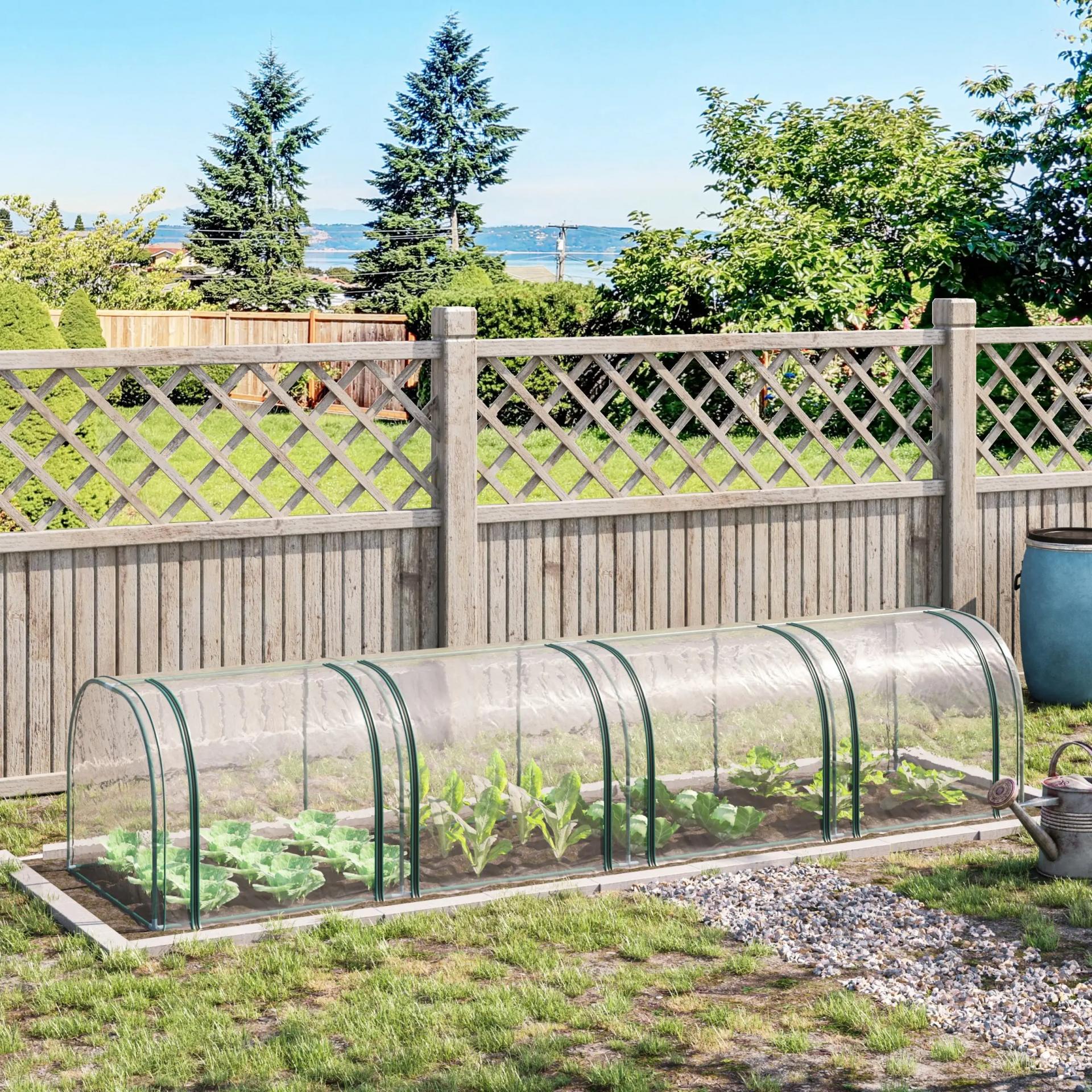 Invernadero para Jardín Terraza 395x100x80 cm para Cultivo de Plantas Tipo Túnel Marco Acero y PVC Transparente y Verde
