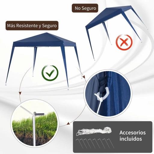 Carpa Plegable 3x3 m, Pop-up, Cenador Pabellón de Jardín, Altura Ajustable con Bolsa de Transporte, Anti-UV, Impermeable, Gazebo para Camping, Fiestas, Exterior, Azul [3]
