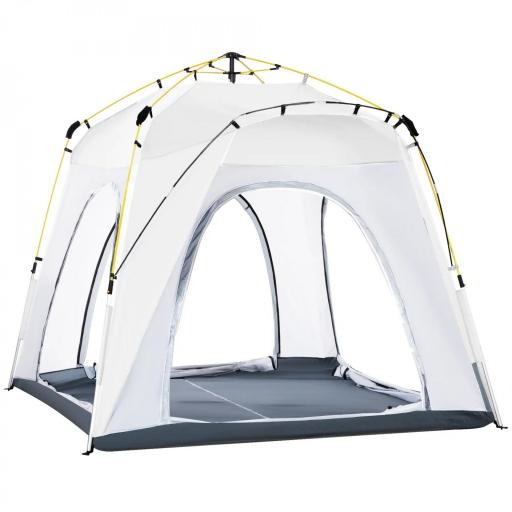 Tienda de Camping Emergente Instantánea con 4 Ventanas 2 Bolsillos y Bolsa de Transporte 240x240x199 cm Gris y Blanco [8]