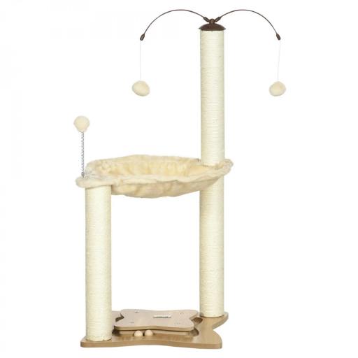 Árbol Rascador para Gatos con Hamaca Postes de Sisal Bolas Colgantes y Múltiples Juegos 53,5x53,5x90 cm Beige [8]