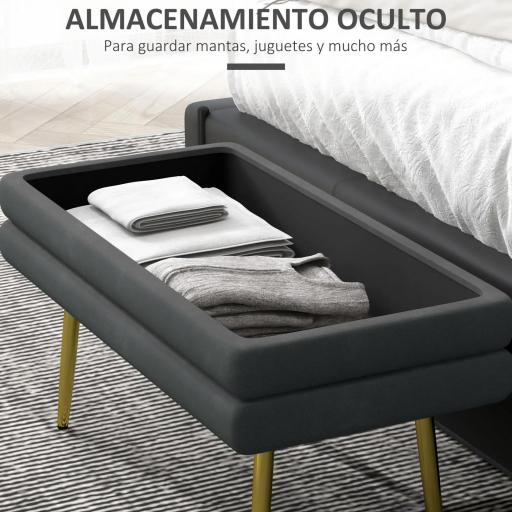 Baúl de Almacenaje para Dormitorio 30L Tapizado en Terciopelo con Patas de Acero 79,5x37,5x43 cm Gris Oscuro [6]