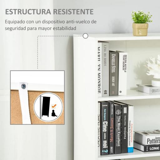 Estantería Librería Armario de Libros con 4 Compartimentos Abiertos y 2 Puertas para Salón Oficina 59x29x180 cm Blanco [2]