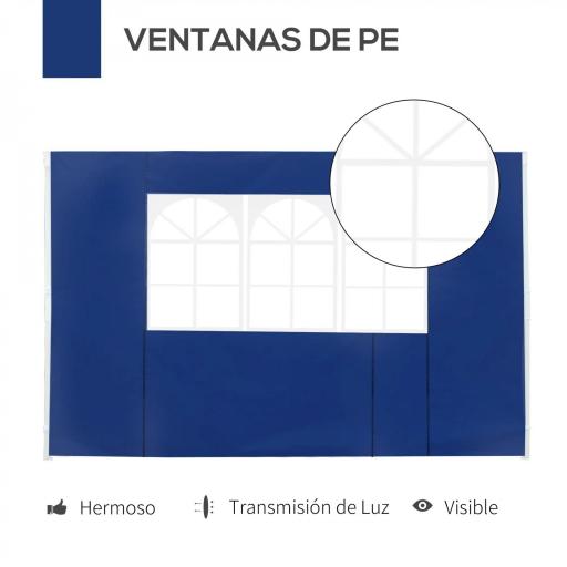  2 Paredes Laterales para Carpas de 3 x 3 m/3 x 6 m, 300x200 cm, Paredes Laterales de Repuesto para Cenador de Tela Oxford con Ventana, para Jardín, Exteriores, Fiestas, Azul [4]