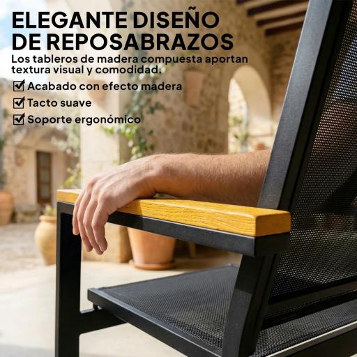 Conjunto Jardín Exterior de 4 Piezas con Sofá de 2 Plazas 2 Sillones Mesa de Cristal Templado Tela Textilene Negro [2]