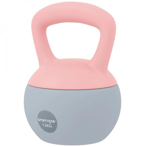 Pesa Rusa 12 kg Kettlebell Relleno de Arena Metálica Mango Antideslizante para Entreno en Casa 21x21x30 cm Rosa y Grisq [9]