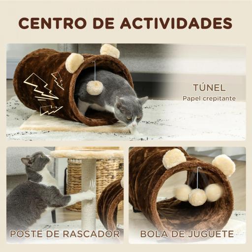 Árbol Rascador para Gatos Altura 47 cm con Túnel Nido Plataformas Bola de Juguete y Poste de Yute Marrón Oscuro [3]