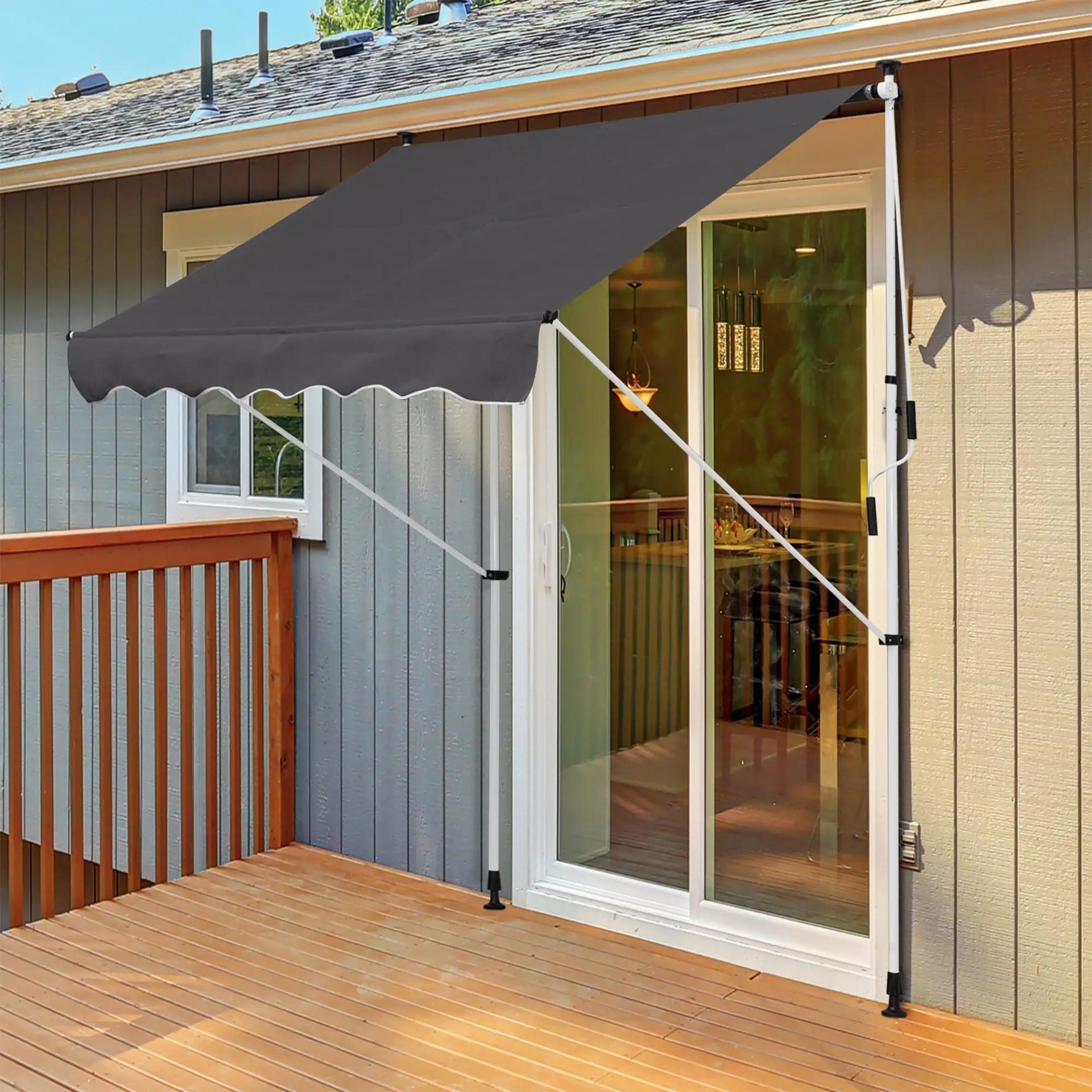 Toldo Manual Retráctil 200x150x170-280 cm para Balcón y Terraza con Altura Ajustable con Manivela Gris