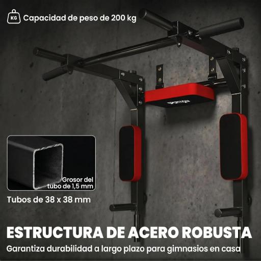 Barra de Dominadas de Pared 2 en 1 Estación Multifuncional para Gimnasio en Casa Carga 200 kg Rojo [7]