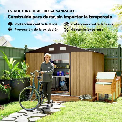 Cobertizo de Jardín Exterior 4,9 m² 277x195x192 cm con Puerta Corredera Ventilación y Kit de Fundación Marrón [2]