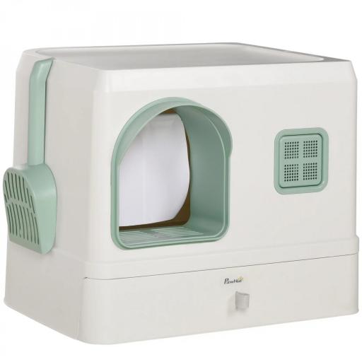 Arenero Cerrado para Gatos Caja de Arena para Gatos con Bandeja Extraíble Pala y Filtro Desodorizante 50x40x40 cm Blanco [9]