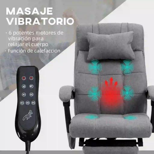 Silla de Masaje Reclinable con 6 Puntos de Masaje y 5 Modos Función de Calefacción Ajustable 66x76x112-120 cm Gris [2]