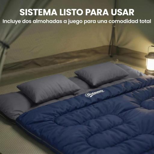 Saco de Dormir Doble para Adultos Tamaño Queen para 2 Personas con 2 Almohadas y Bolsa Transporte Azul Oscuro [6]