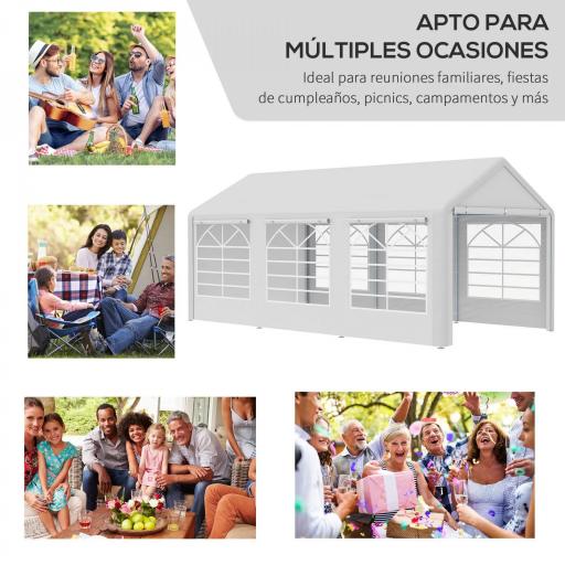 Carpa para Fiestas 6x3 m Cenador Pabellón de Jardín con 4 Paneles Laterales 2 Puertas Enrollables y 6 Ventanas Protección UV para Exterior Eventos Bodas Blanco [3]