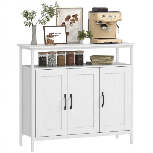 Aparador para Salón Industrial con 3 Puertas Compartimento Abierto Estantes Ajustables para Comedor 100x35x88 cm Blanco [8]