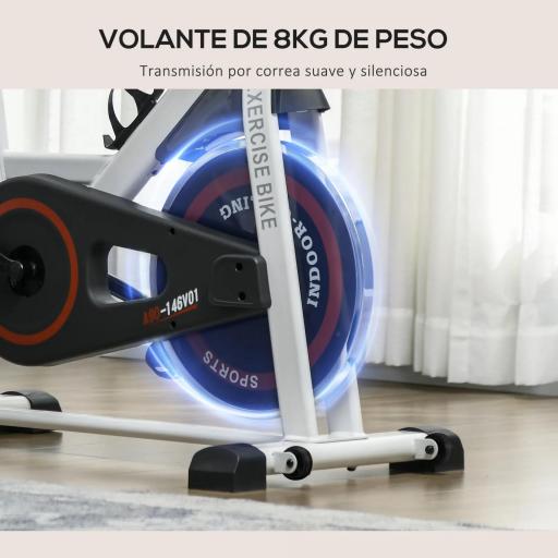Bici Estática con Resistencia Regulable Volante de Inercia 8 kg Pantalla LCD Manillar y Asiento Ajustable Blanco [4]