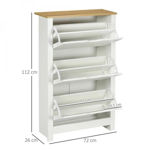 Mueble Zapatero Blanco Armario Zapatero Alto con 3 Cajones Abatibles para 18 Pares de Zapatos 72x26x112 cm Blanco [1]