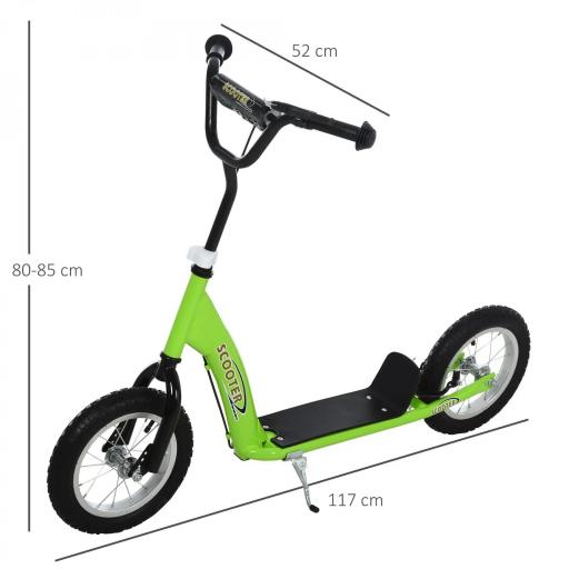 Patinete para Niños Mayores de 5 Años Scooter 2 Neumáticos Inflables de Caucho con Frenos Manillar Ajustable Pedal Antideslizante 117x52x80-85 cm Verde [1]