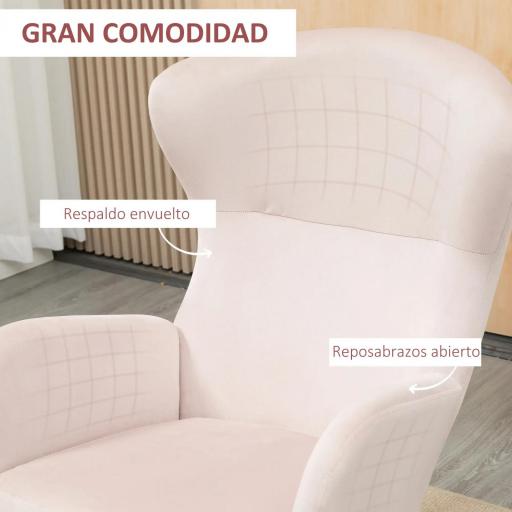 Silla Mecedora Tapizada en Terciopelo Sillón Balancín Relax con Asiento Acolchado y Reposabrazos 65x87x102cm Rosa [4]