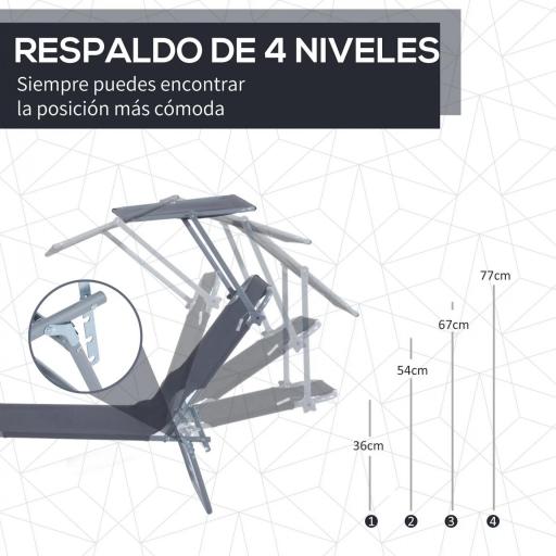 Tumbona de jardín Plegable con Toldo y Respaldo Reclinable para Jardín Terraza Acampada 187x58x36cm Gris [2]